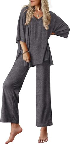 Ekouaer Lounge Sets for Women Pajamas Set Short Sleeve Tops and Long Pants Soft 2 Piece Outfits with Pockets S-XXL in Saudi Arabia