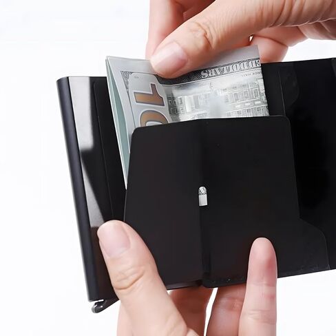 Wallet for Men, Smart Wallet for Men, Simple Credit Card Holder, RFID Barrier, Pop-Up Business Card Box, Three-Fold Carbon Fiber, Small and Ultra-Thin, 9-14 Card Capacity, with Cash Slot in Saudi Arabia