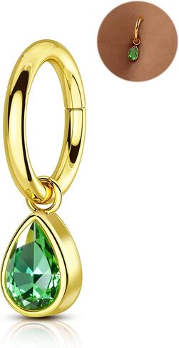COCHARM Emerald G23 Solid Titanium Belly Button Ring, 14G Clicker Gold Belly Navel Rings for Women, Surgical Steel Navel Piercing Jewelry in Saudi Arabia