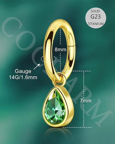 COCHARM Emerald G23 Solid Titanium Belly Button Ring, 14G Clicker Gold Belly Navel Rings for Women, Surgical Steel Navel Piercing Jewelry in Saudi Arabia