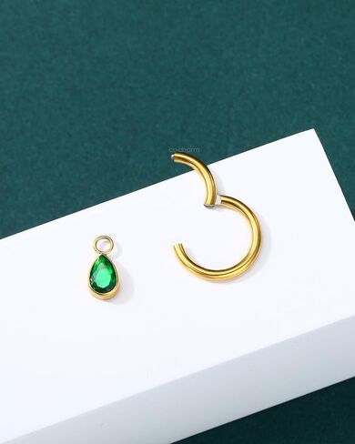 COCHARM Emerald G23 Solid Titanium Belly Button Ring, 14G Clicker Gold Belly Navel Rings for Women, Surgical Steel Navel Piercing Jewelry in Saudi Arabia