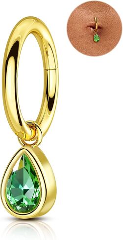 COCHARM Emerald G23 Solid Titanium Belly Button Ring, 14G Clicker Gold Belly Navel Rings for Women, Surgical Steel Navel Piercing Jewelry in Saudi Arabia