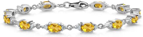 سوار تنس من الفضة الإسترلينية عيار 925 من Gem Stone King من السترين الأصفر والمويسانتي الأبيض للنساء (6.31 قيراط، حجر ميلاد الأحجار الكريمة، بيضاوي 6 × 4 مم، 6.5، 7، 7.5 بوصة) in Saudi Arabia