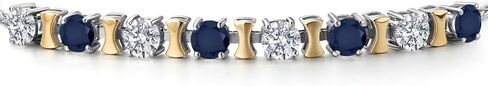 Gem Stone King 925 Silver and 10K Yellow Gold Lab Grown Diamond and Blue Sapphire Bracelet For Women | 2.48 Cttw | Gemstone April Birthstone | Round 4MM | Adjustable up to 9 Inch in Saudi Arabia