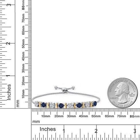 Gem Stone King 925 Silver and 10K Yellow Gold Lab Grown Diamond and Blue Sapphire Bracelet For Women | 2.48 Cttw | Gemstone April Birthstone | Round 4MM | Adjustable up to 9 Inch in Saudi Arabia