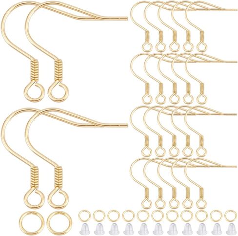 1 Box 150Pcs Real 18K Gold Plated Earring Wires Stainless Steel Earring Hooks Bulk French Fish Hook Ear Wires with Ear Nuts and Jump Rings Ball Dot Earring Wires for Jewelry Making Supplies in Kuwait