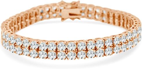 25+ Grams VVS1/D 6.75 Cwt. Simulated Diamond Solitaire Prong Set14K Rose Gold Copper Tone Crystal Clear Premium Zirconia 8mm 2 Row Unisex Tennis Link Bracelet in Kuwait