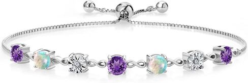 Gem Stone King 925 Sterling Silver Purple Amethyst White Simulated Opal & Lab Grown Diamond Tennis Bracelet For Women | 2.44 Cttw | Fully Adjustable Up to 9 Inch in Saudi Arabia