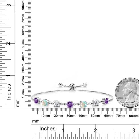 Gem Stone King 925 Sterling Silver Purple Amethyst White Simulated Opal & Lab Grown Diamond Tennis Bracelet For Women | 2.44 Cttw | Fully Adjustable Up to 9 Inch in Saudi Arabia
