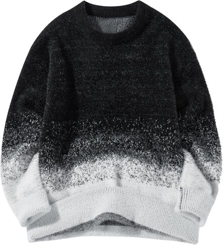 Men's Gradient Color Sweater Fall and Winter Tide Loose Thickening Bottom Warm Round Neck Knit Sweater in Saudi Arabia