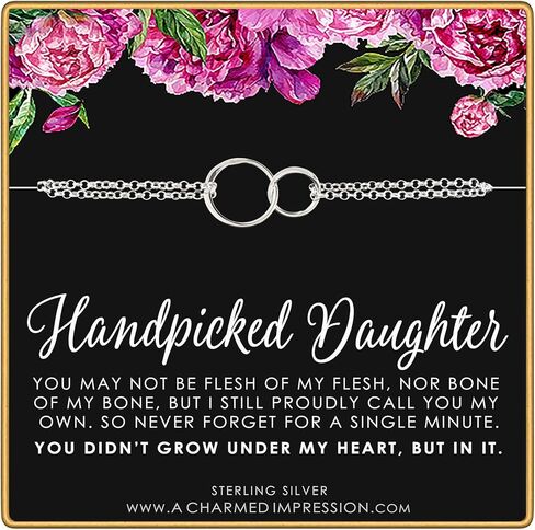 A Charmed Impression Handpicked Daughter, 2 Interlocking Circles Bracelet, Gift for Stepdaughter, Infinite Love, Bonus Daughter, Adopted Child, Silver or Gold Silver in Saudi Arabia