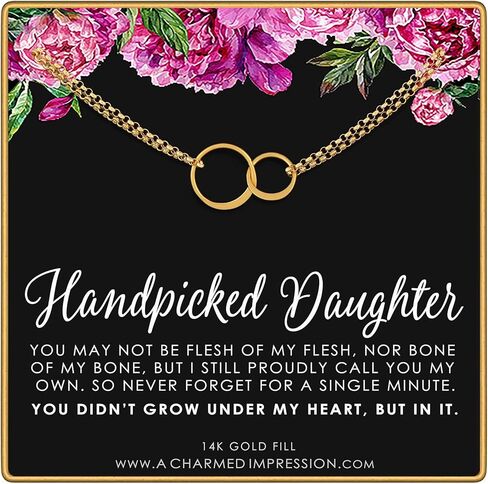 A Charmed Impression Handpicked Daughter, 2 Interlocking Circles Bracelet, Gift for Stepdaughter, Infinite Love, Bonus Daughter, Adopted Child, Silver or Gold Silver in Saudi Arabia