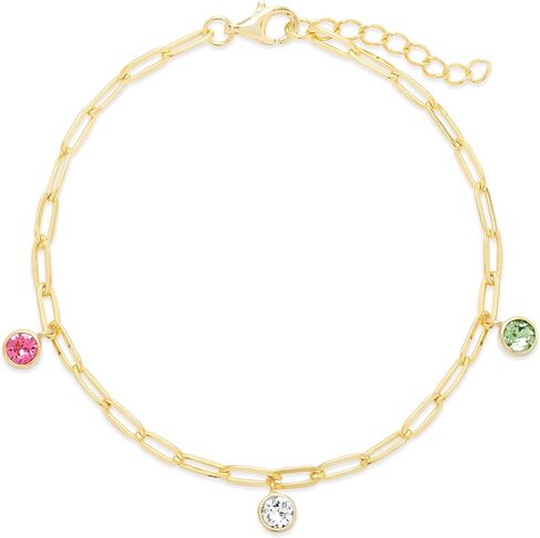 EVE'S ADDICTION Custom Gold Tone Three Stone Birthstone Beaded Bracelet (7" long + 1" extender) - Mother's Bracelet - Personalized Gift for Mom - Gifts for Mom in Saudi Arabia