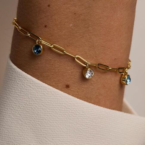 EVE'S ADDICTION Custom Gold Tone Three Stone Birthstone Beaded Bracelet (7" long + 1" extender) - Mother's Bracelet - Personalized Gift for Mom - Gifts for Mom in Saudi Arabia