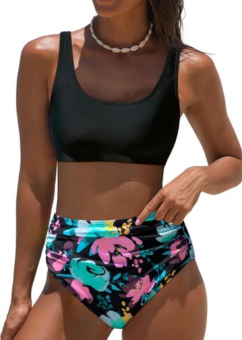 popvil High Waisted Bikini Sets: Tummy Control Two Piece Swimsuit for Women Modest Floral Print 2026 Bathing Suit in Saudi Arabia