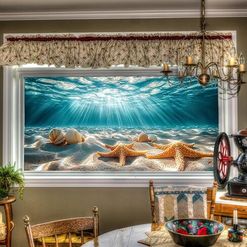 Stained Glass Window Film Underwater Sea Shell Starfish Decorative Window Cling Peel and Stick Static Cling Removable Decal for Home Decor in Saudi Arabia