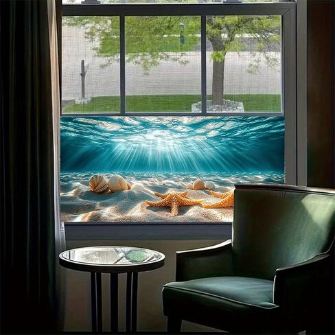 Stained Glass Window Film Underwater Sea Shell Starfish Decorative Window Cling Peel and Stick Static Cling Removable Decal for Home Decor in Saudi Arabia