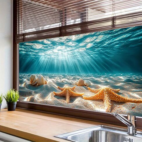 Stained Glass Window Film Underwater Sea Shell Starfish Decorative Window Cling Peel and Stick Static Cling Removable Decal for Home Decor in Saudi Arabia