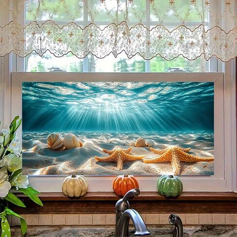 Stained Glass Window Film Underwater Sea Shell Starfish Decorative Window Cling Peel and Stick Static Cling Removable Decal for Home Decor in Saudi Arabia