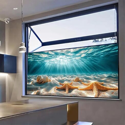 Stained Glass Window Film Underwater Sea Shell Starfish Decorative Window Cling Peel and Stick Static Cling Removable Decal for Home Decor in Saudi Arabia