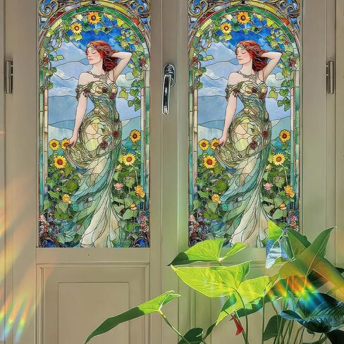 Stained Glass Window Film 17.7x39.3 inch Geometry Grid Floral Window Privacy Film Stained Decals Static Cling Sun Blocking Decor for Home Office Windows Door Glass Partitions in Saudi Arabia