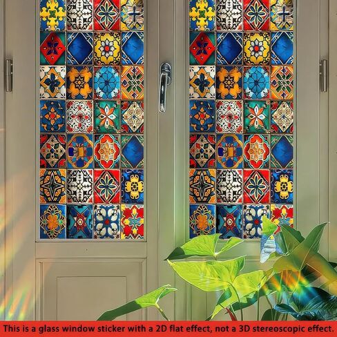 Stained Glass Window Film 17.7x39.3 inch Geometry Grid Floral Window Privacy Film Stained Decals Static Cling Sun Blocking Decor for Home Office Windows Door Glass Partitions in Saudi Arabia