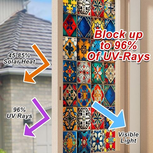 Stained Glass Window Film 17.7x39.3 inch Geometry Grid Floral Window Privacy Film Stained Decals Static Cling Sun Blocking Decor for Home Office Windows Door Glass Partitions in Saudi Arabia