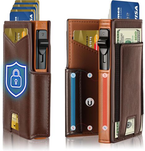 Wallet for Men Wallet with Slim Pop Up Card Holder for 10-12 Cards, RFID Blocking Credit Card Holder,Bifold Minimalist Smart Wallet with ID Windows & Money Clip,Gifts for Men Gift Boxed(Coffee +Brown) in Saudi Arabia