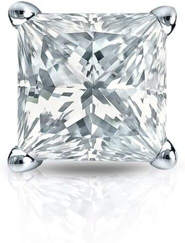 قرط مرصع بالألماس من Diamond Wish من الذهب عيار 14 قيراطًا على شكل أميرة (1/8 إلى 1cttw، O.White، I2-I3) سلة ذات 4 شقوق، ظهر لولبي in Kuwait