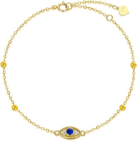 SISGEM 14k Yellow Gold Evil Eye Anklet for Women,Real Gold Bead Link Foot Bracelet Fine Jewelry Anniversary Present for Wife, 9’’+2’’ in Saudi Arabia