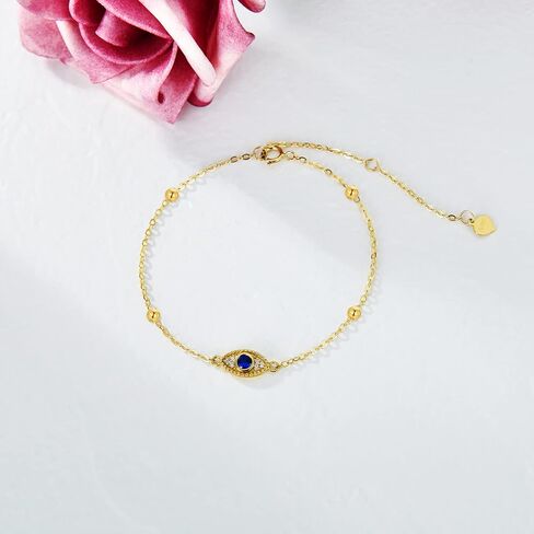SISGEM 14k Yellow Gold Evil Eye Anklet for Women,Real Gold Bead Link Foot Bracelet Fine Jewelry Anniversary Present for Wife, 9’’+2’’ in Saudi Arabia