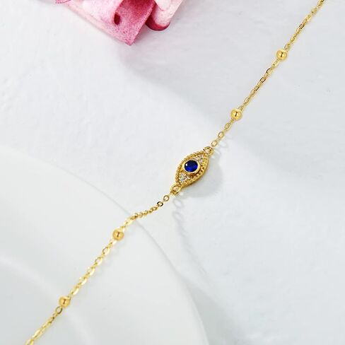 SISGEM 14k Yellow Gold Evil Eye Anklet for Women,Real Gold Bead Link Foot Bracelet Fine Jewelry Anniversary Present for Wife, 9’’+2’’ in Saudi Arabia