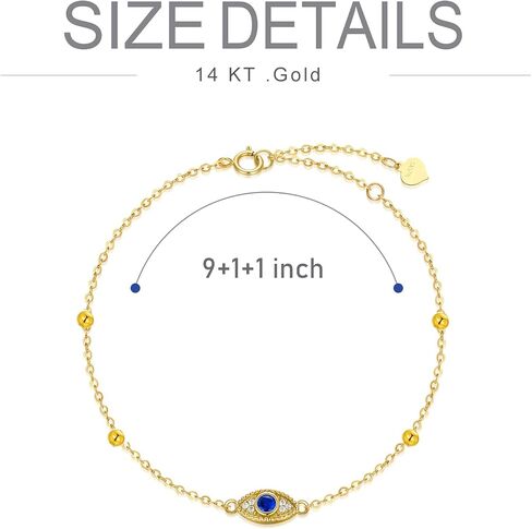 SISGEM 14k Yellow Gold Evil Eye Anklet for Women,Real Gold Bead Link Foot Bracelet Fine Jewelry Anniversary Present for Wife, 9’’+2’’ in Saudi Arabia