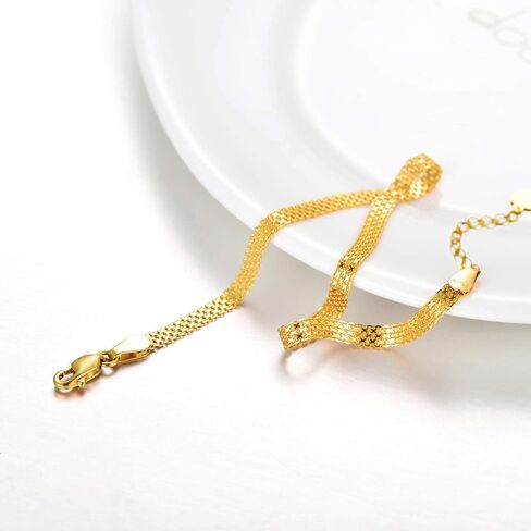 SISGEM Real 18k Gold Mesh-Link Chain Anklet for Ladies, Women Jewelry Ankle Bracelets Gifts for Her, 2.9 mm 9-10.5 Inches in Saudi Arabia