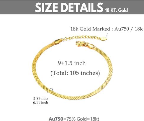 SISGEM Real 18k Gold Mesh-Link Chain Anklet for Ladies, Women Jewelry Ankle Bracelets Gifts for Her, 2.9 mm 9-10.5 Inches in Saudi Arabia
