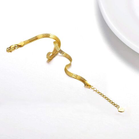 SISGEM Real 18k Gold Mesh-Link Chain Anklet for Ladies, Women Jewelry Ankle Bracelets Gifts for Her, 2.9 mm 9-10.5 Inches in Saudi Arabia