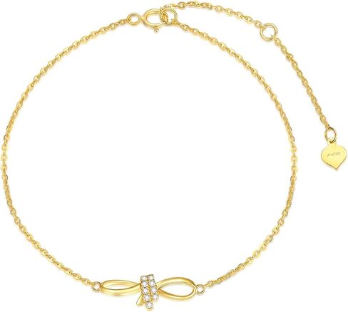 SISGEM 14k Gold Natural Diamond Bow Infinity Anklet for Women, Ankle Bracelet Gifts for Her, 9.4-11.0 Inches in Saudi Arabia
