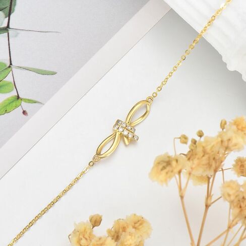 SISGEM 14k Gold Natural Diamond Bow Infinity Anklet for Women, Ankle Bracelet Gifts for Her, 9.4-11.0 Inches in Saudi Arabia