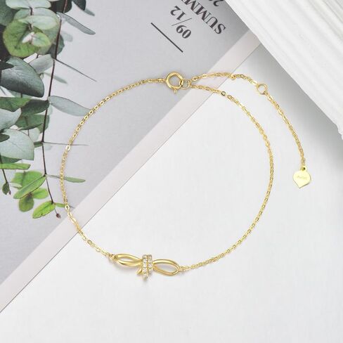 SISGEM 14k Gold Natural Diamond Bow Infinity Anklet for Women, Ankle Bracelet Gifts for Her, 9.4-11.0 Inches in Saudi Arabia