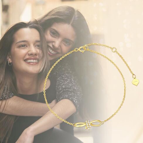 SISGEM 14k Gold Natural Diamond Bow Infinity Anklet for Women, Ankle Bracelet Gifts for Her, 9.4-11.0 Inches in Saudi Arabia