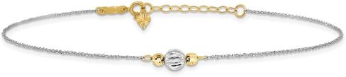Sonia Jewels Real 14K White Gold Rope Two-tone Diamond-Cut Bead 1in Ext Anklet 9" in Saudi Arabia