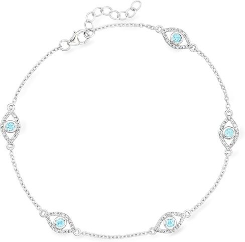 Ross-Simons 1.90 ct. t.w. Swiss Blue and White Topaz Evil Eye Station Anklet in Sterling Silver. 9 inches in Saudi Arabia