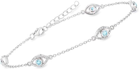 Ross-Simons 1.90 ct. t.w. Swiss Blue and White Topaz Evil Eye Station Anklet in Sterling Silver. 9 inches in Saudi Arabia