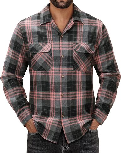Alimens & Gentle Mens Flannel Shirts Long Sleeve Casual Plaid Button Down Shirt Jacket Work Daily Shackets with Pockets in Saudi Arabia