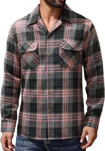 Alimens & Gentle Mens Flannel Shirts Long Sleeve Casual Plaid Button Down Shirt Jacket Work Daily Shackets with Pockets in Saudi Arabia