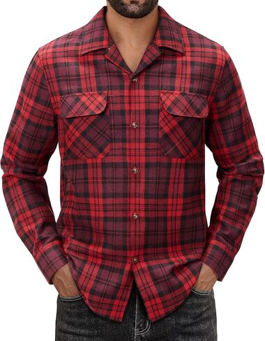 Alimens & Gentle Mens Flannel Shirts Long Sleeve Casual Plaid Button Down Shirt Jacket Work Daily Shackets with Pockets in Saudi Arabia