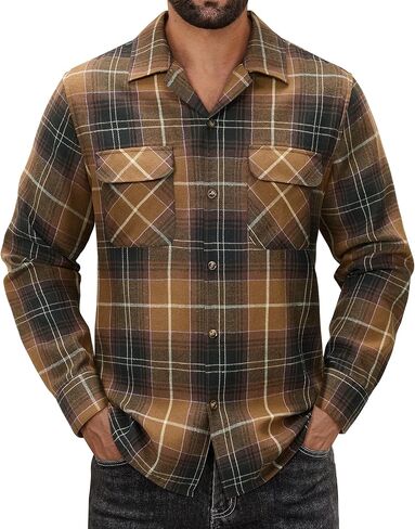 Alimens & Gentle Mens Flannel Shirts Long Sleeve Casual Plaid Button Down Shirt Jacket Work Daily Shackets with Pockets in Saudi Arabia