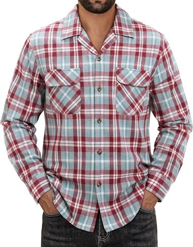 Alimens & Gentle Mens Flannel Shirts Long Sleeve Casual Plaid Button Down Shirt Jacket Work Daily Shackets with Pockets in Saudi Arabia