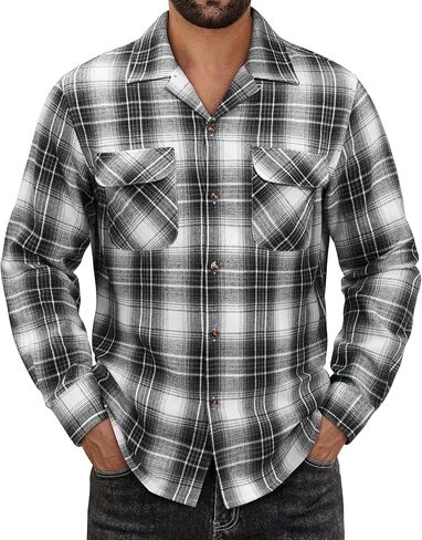 Alimens & Gentle Mens Flannel Shirts Long Sleeve Casual Plaid Button Down Shirt Jacket Work Daily Shackets with Pockets in Saudi Arabia