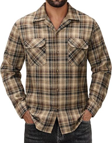 Alimens & Gentle Mens Flannel Shirts Long Sleeve Casual Plaid Button Down Shirt Jacket Work Daily Shackets with Pockets in Saudi Arabia